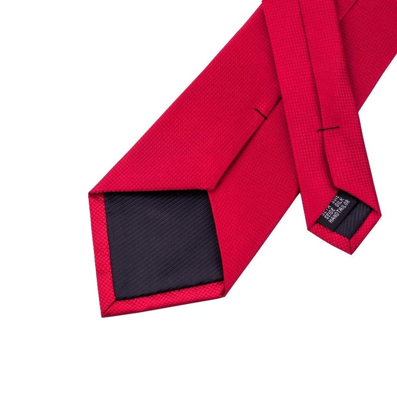 Dubulle Mens Tie Set Solid Paisley Silk Striped Necktie for Men with Cufflinks Tie and Pocket Square,Red - Image 4